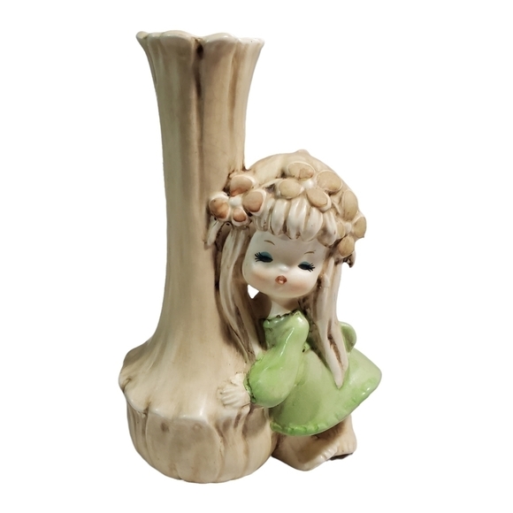 Vintage Accents Vintage Flower Girl Child Mushroom Tree Ceramic